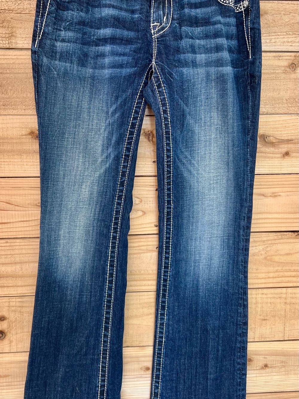 Miss Me Dark Blue Embellished Wide Leg Jeans - Picture 2 of 9